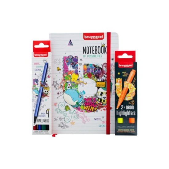 NOTEBOOK, HIGHLIGHTERSET- FINELINERS BRUYNZEEL ROYAL TALENS    