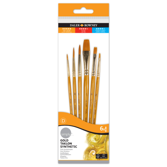 Πινέλα Simply Ακρυλικά Gold Taklon Σετ 6τμχ - Short Handle