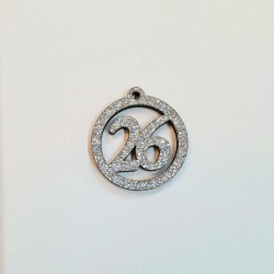 Γούρι ξύλινο γκλίτερ ασημί 26 στρογγυλο 32mm  10τμχ