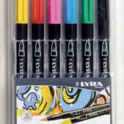 Lyra Aqua Brush Duo Μαρκαδόρος Πινέλο Σετ Primary Tones 6τμχ