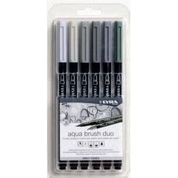 Lyra Aqua Brush Duo Μαρκαδόρος Πινέλο Σετ Grey Tones 6τμχ