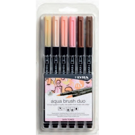 Lyra Aqua Brush Duo Μαρκαδόρος Πινέλο Σετ Skin Tones 6τμχ