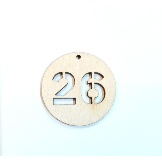 Γούρι ξύλινο 26 στρογγυλο 40mm  10τμχ