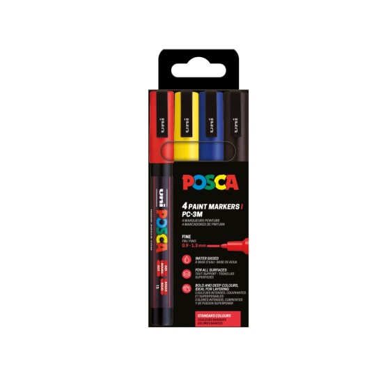 POSCA PC-3M Σετ 4 Μαρκαδόρων Basic Colours 0.9-1.3mm