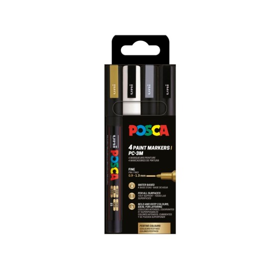 POSCA PC-3M Σετ 4 Μαρκαδόρων Festive Colours 0.9-1.3mm