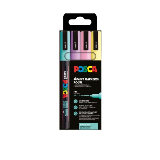 POSCA PC-3M Σετ 4 Μαρκαδόρων Soft Colours 0.9-1.3mm