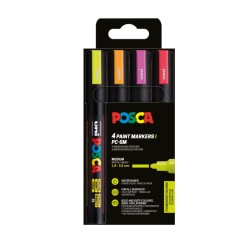 POSCA PC-5M Σετ 4 Μαρκαδόρων Fluorescent Colours 1.8-2.5mm