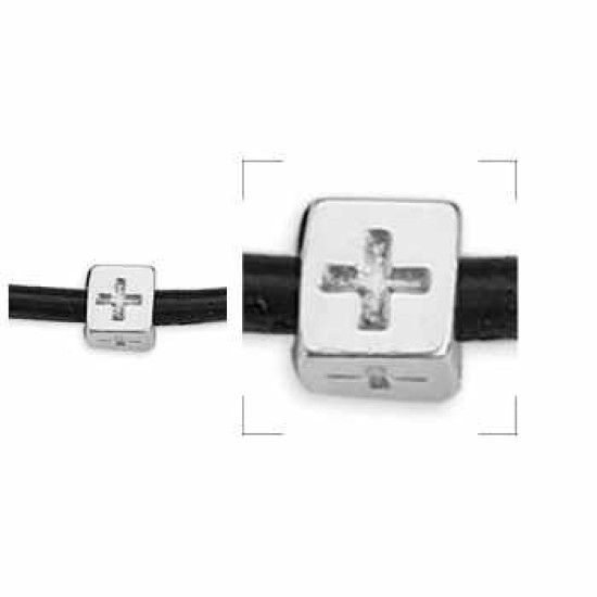 Σταυρουδάκι Περαστό 4x4mm Επάργυρο για Κορδόνι Φ2mm
